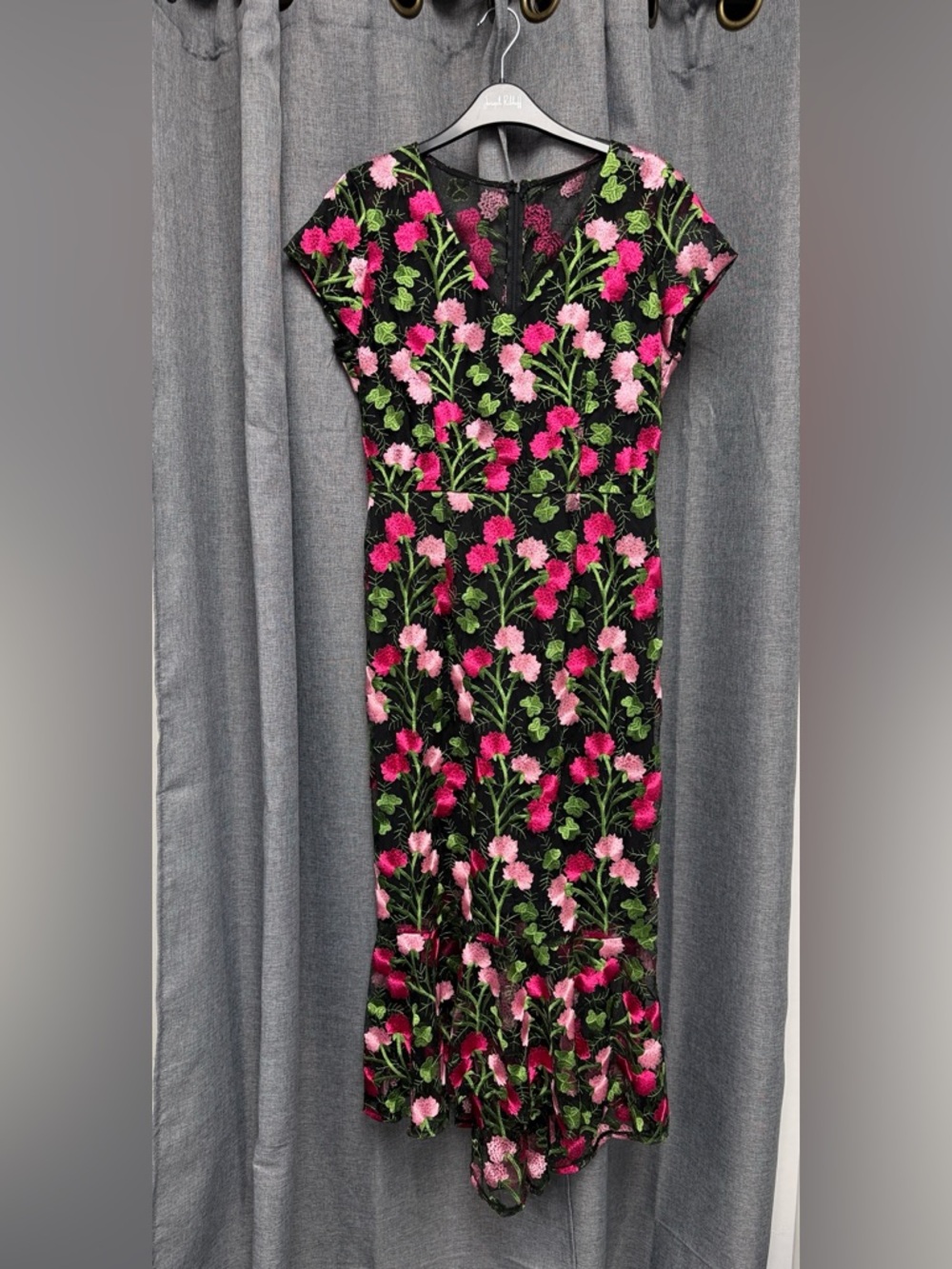 Joseph Ribkoff Signature Floral Sheath Dress with Pink Embroidery